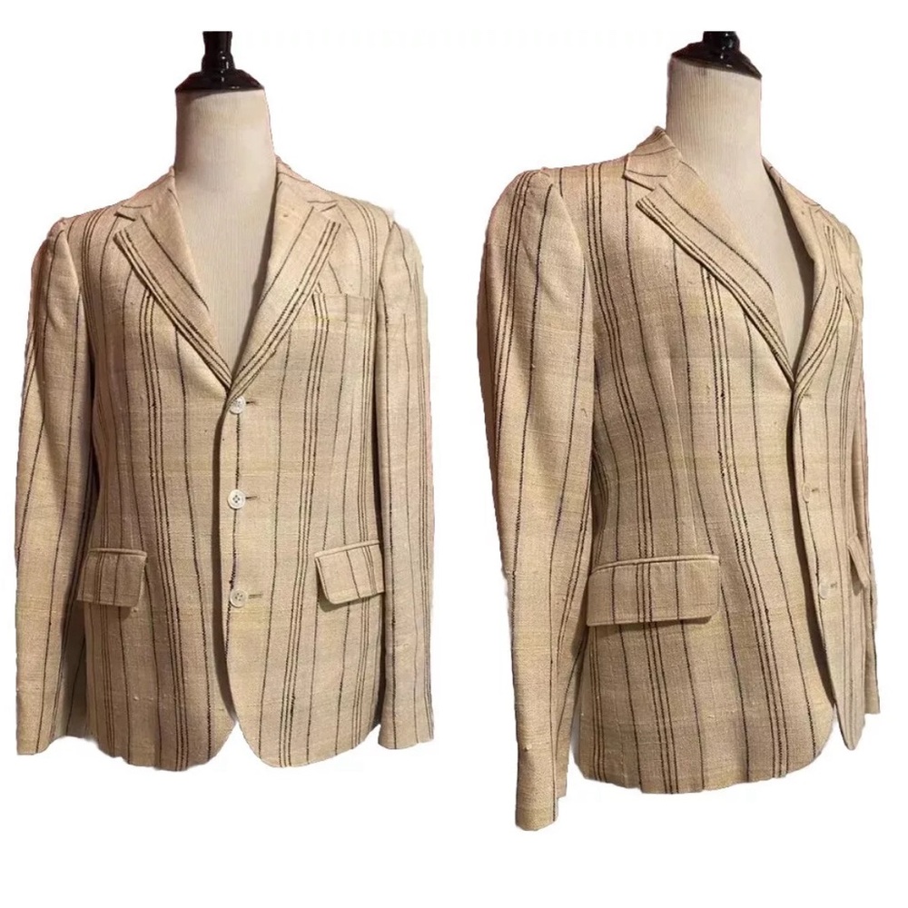 Vintage Cream Beige Silk Plaid Blazer, Retro J.G. Hook Suit Jacket Size Medium
